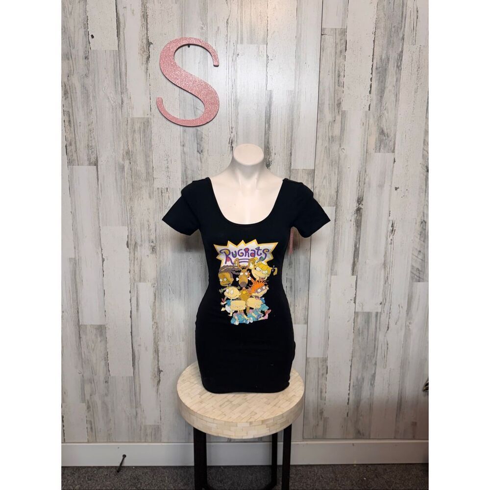 Rugrats Bodycon Graphic Mini Dress Black Size Small Nickelodeon Tee Dress